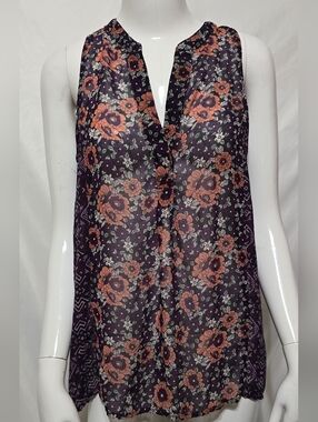 Alice Blue Stitch Fix Floral Sleeveless Split Neck Semi-sheer Blouse Size Medium